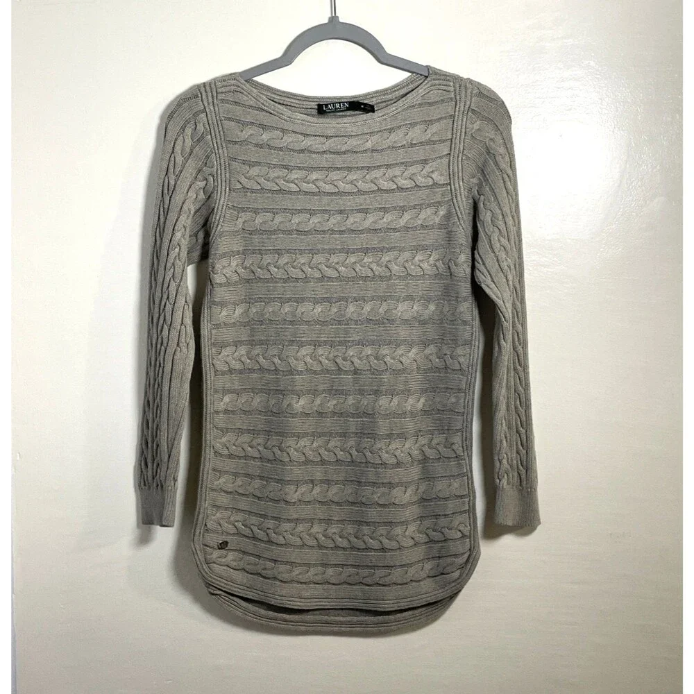 Ralph Lauren Women's Horizontal Cable Knit Sweater Gray Medium Preppy Old Money - Picture 1 of 8